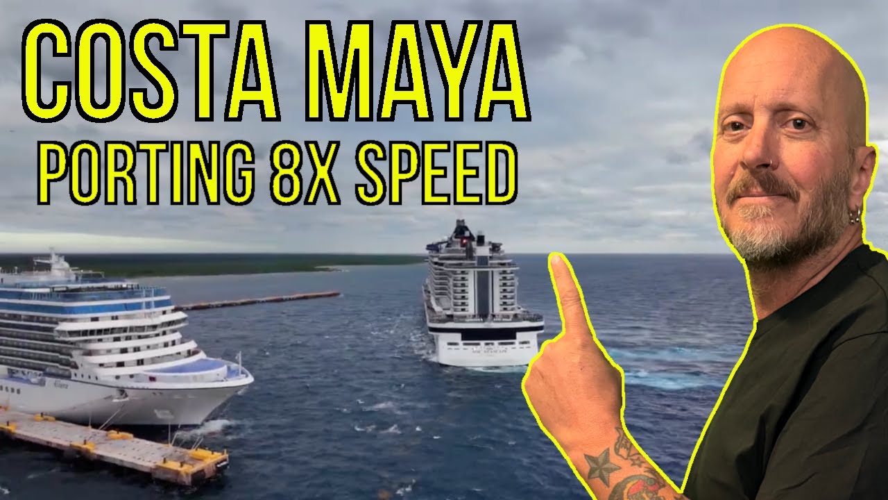 Carnival Jubilee, Oceania Allura and MSC Seascape Porting at Costa Maya in 8x speed.