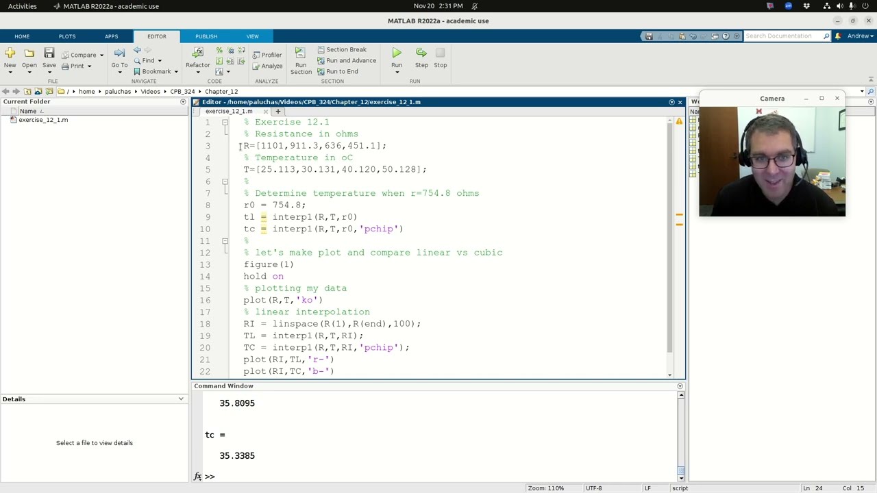 Solving a very basic interpolation problem with MATLAB (interp1)