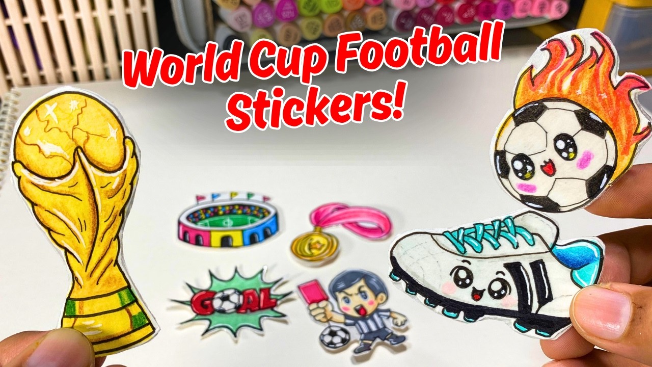 Making Cute Kawaii Football Stickers | FIFA World Cup 2026 Markers & Colored Pencils DIY Tutorial ⚽🏆