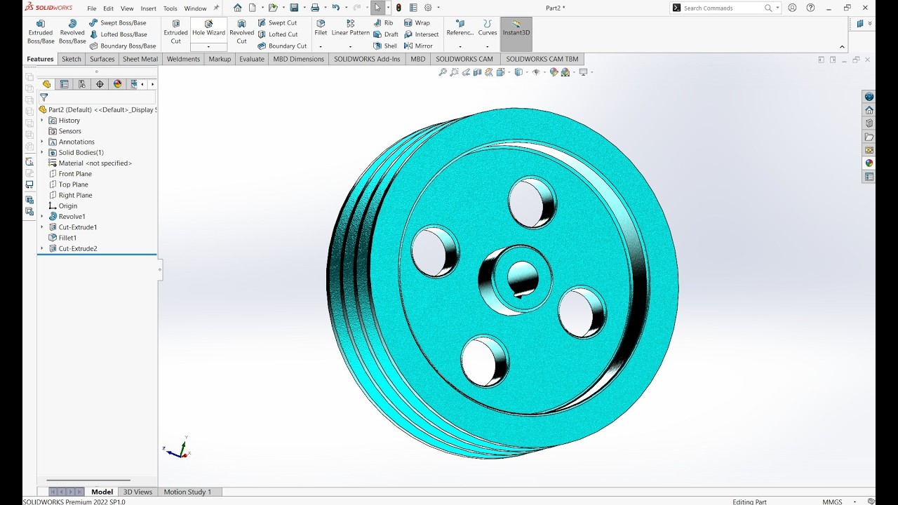 Solid Works Tutorial V - Belt Pulley design in solid works Exercise #3