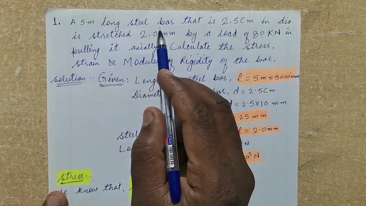 RGPV - SOM :Numerical 1 on Stress, Strain , Young's Moodulus, Modulus of Rigidity & Poisson's ratio.