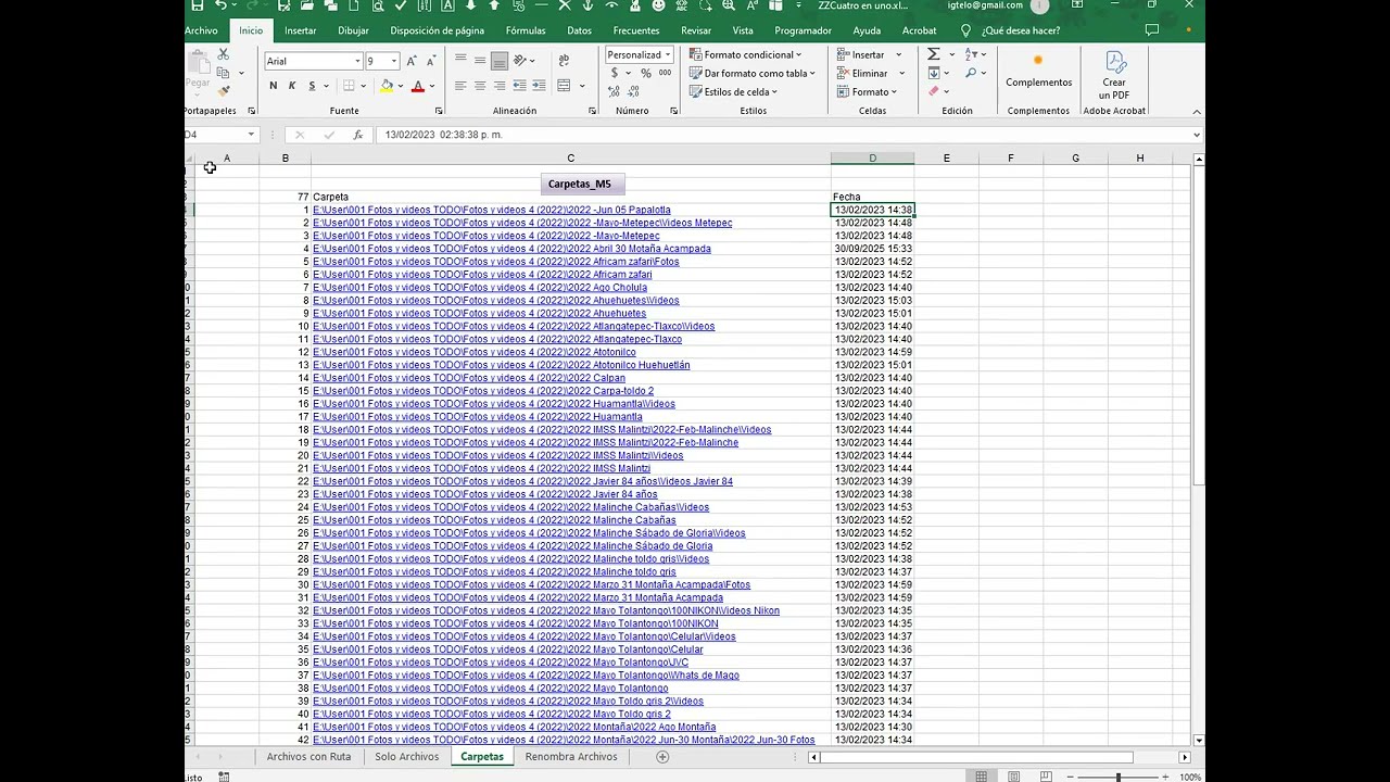 Excel Listar Archivos, Carpetas,Subcarpetas y Renombrar archivos 4 en 1