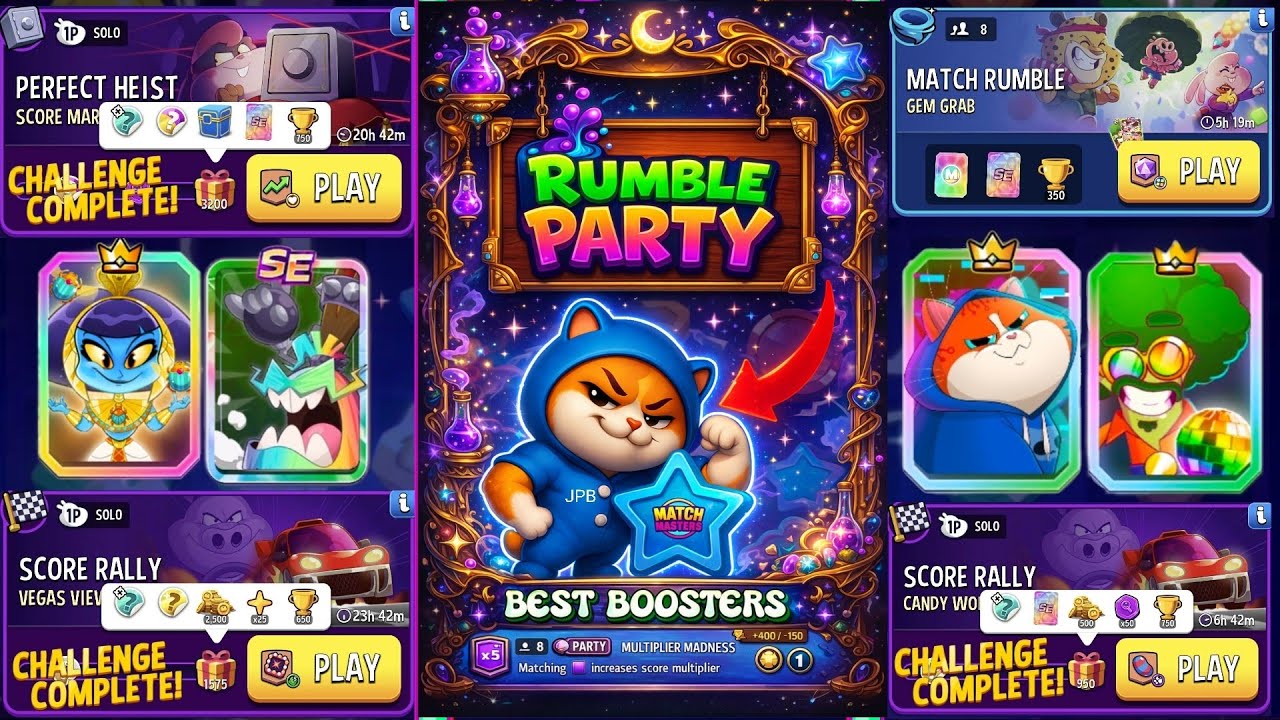 (Party+3 Solo+1 Rumble) Score Market/ Vegas Views+Gimme Green 💚/ Candy World/ Gem Grab 