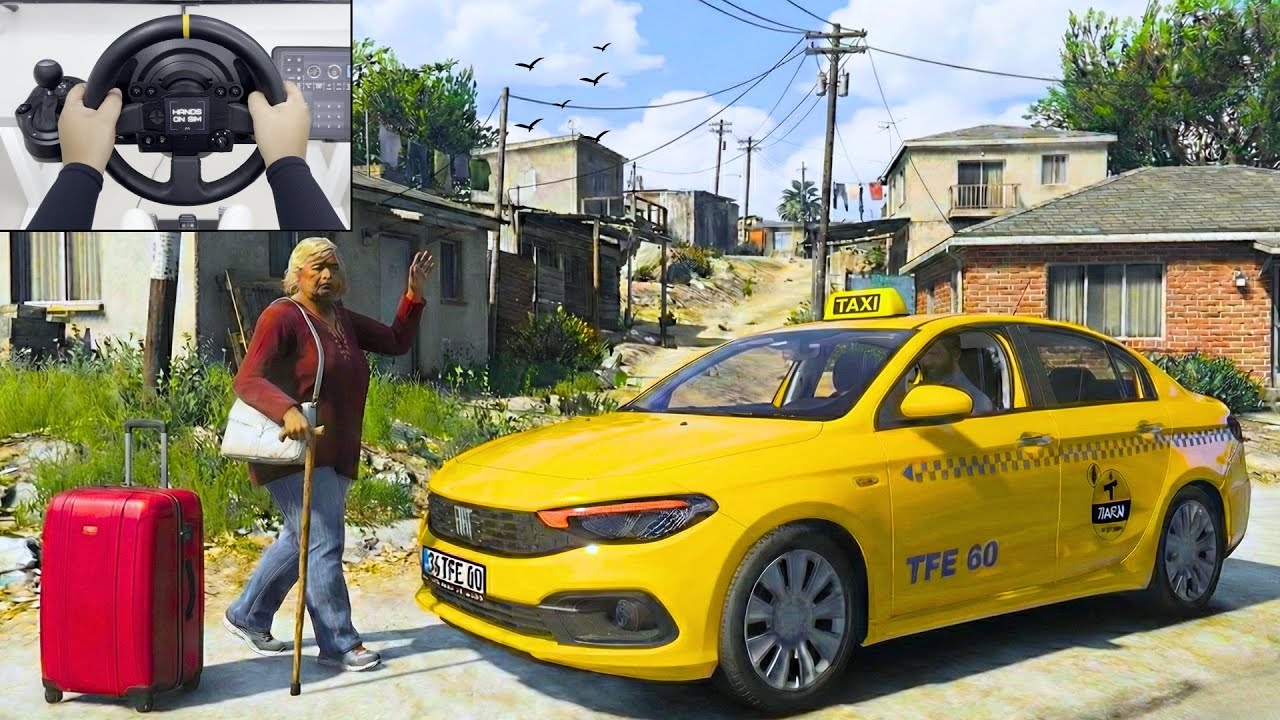 GTA 5 - Calm and Realistic Taxi Driving Job in Fiat Aegea Taxi | Steering Wheel Gameplay