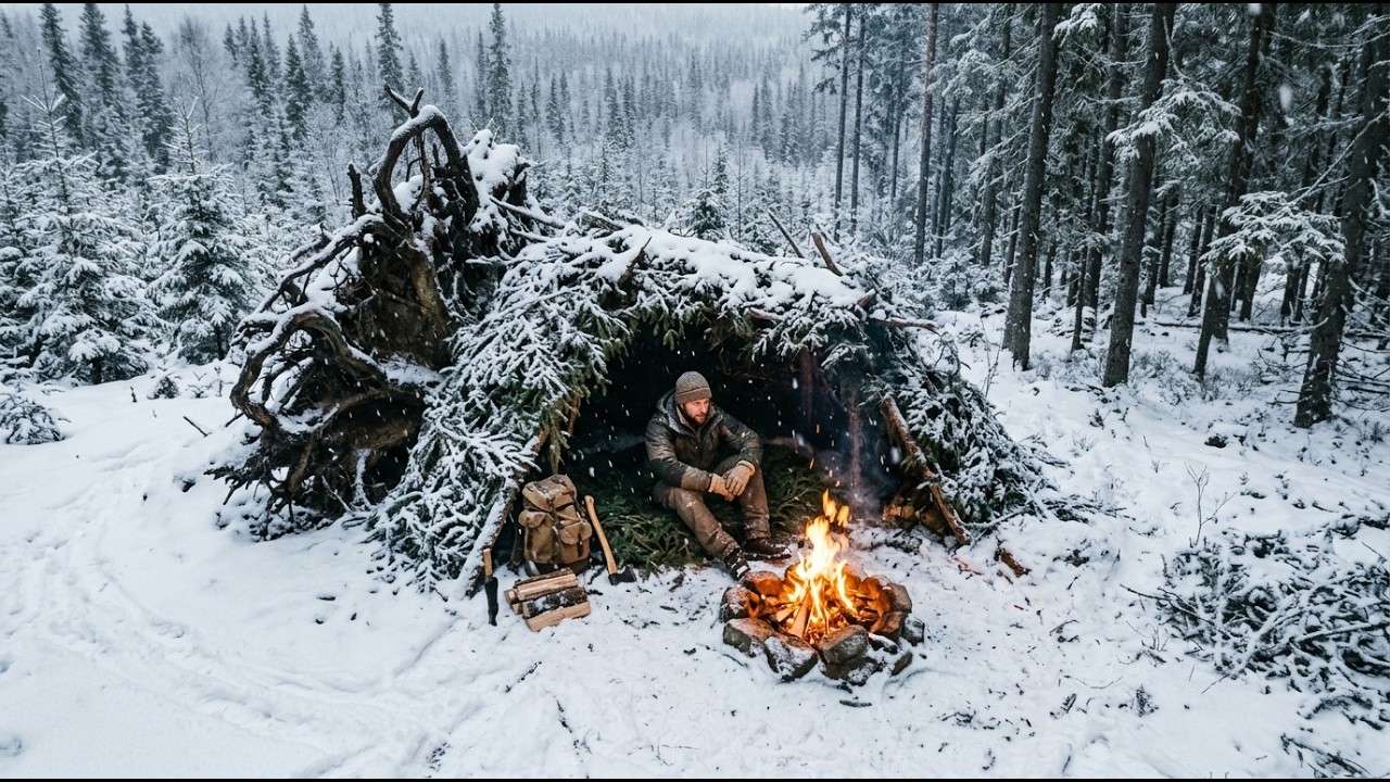 Surviving a Brutal -30&deg;C Winter Night Alone in a Bushcraft Shelter