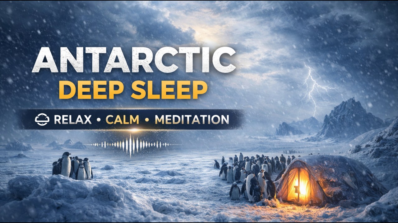 4K Antarctic Penguin Ambience 🐧 Cold Wind & Snow Sounds