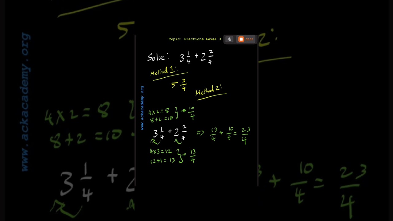 18. Solve: 3 (1/4) + 2 (2/4)