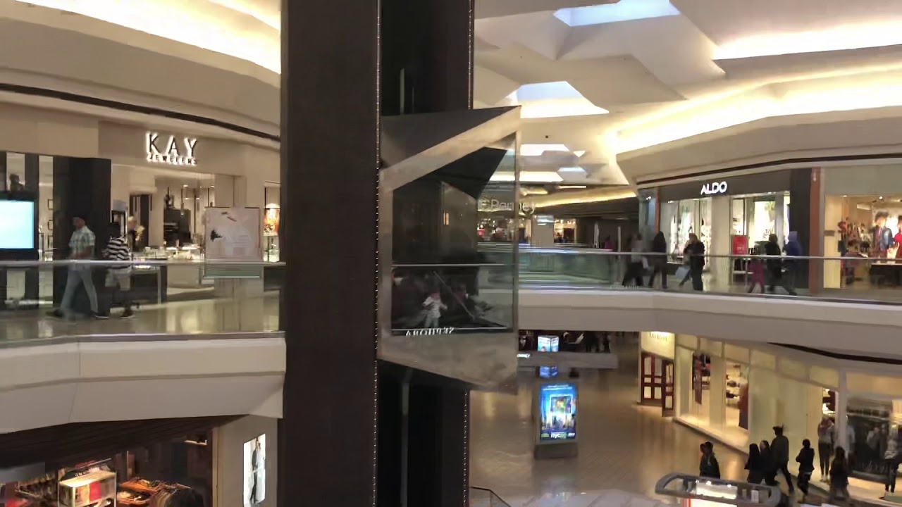 Scenic “triangular prism” elevators in Fair Oaks Mall in Fairfax, Virginia