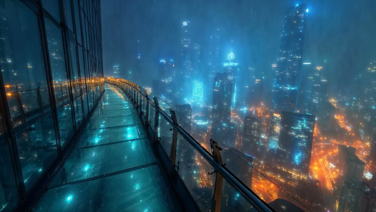 Skyline Afterhours — Rain on Glass Above the City | Night Urban Ambience | 4K | 10 Hours