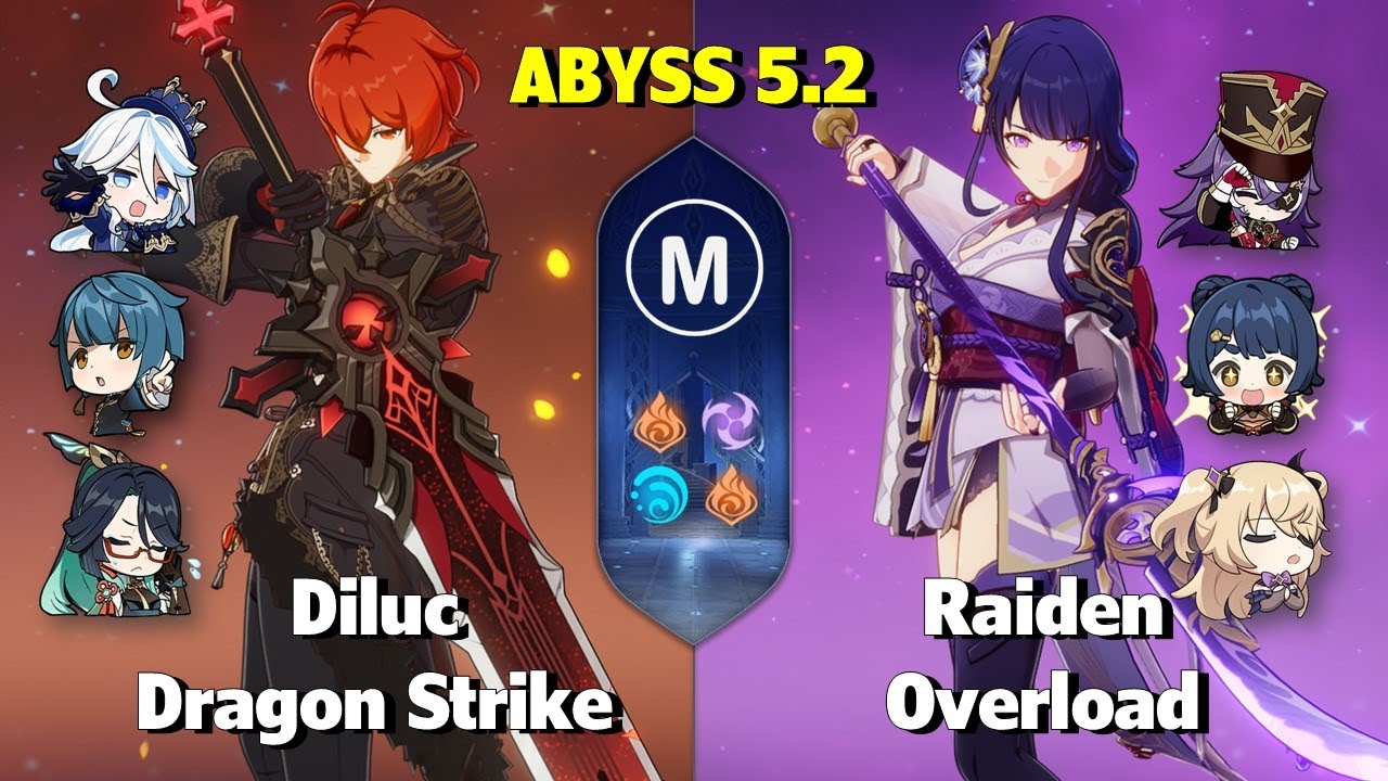 C5 Diluc ragon Strike & C2 Raiden Overload - 5.2 Abyss - Floor 12 9 stars - Genshin Impact
