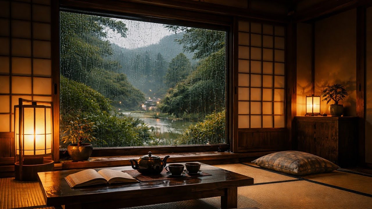 Japanese Tea Room Rain Sounds for Deep Sleep | Cozy Forest Ambience | 1 Hour