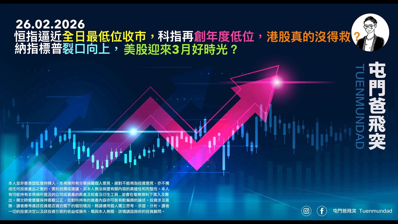 2026年2月26日 恒指期結前悶磨，2800有訊號出現？美股三大指數反彈，觀察一個走勢就知強弱！
