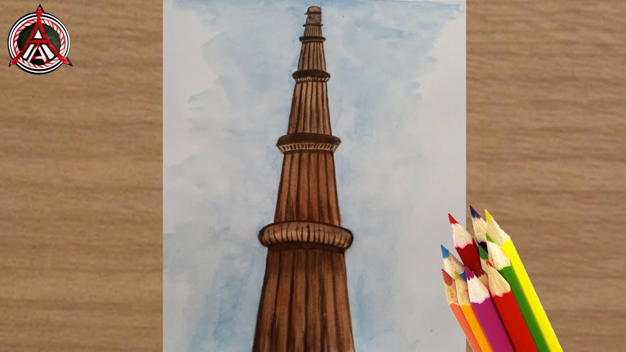 How To Draw Qutub Minar With Watercolor🔥🔥🔥