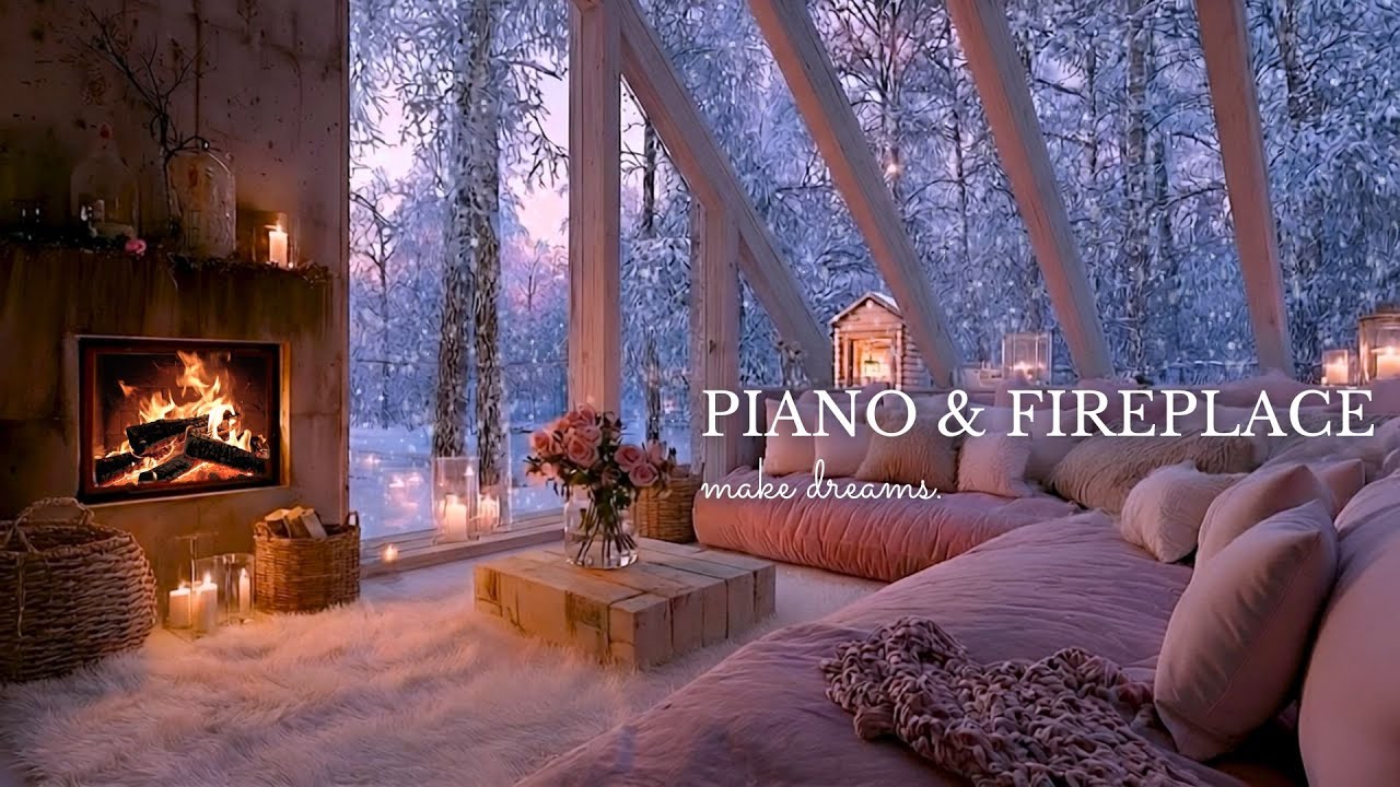Cozy Fireplace & Soft Piano 🎹🔥 Romantic Winter Ambience for Sleep, Study & Relaxation