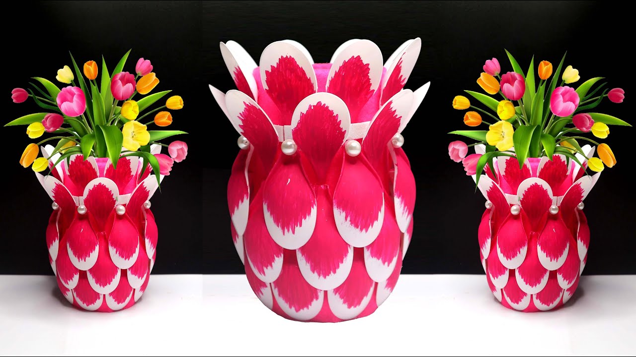Ide Kreatif Vas Bunga Cantik dari Sendok Plastik | Plastic spoon flower vase