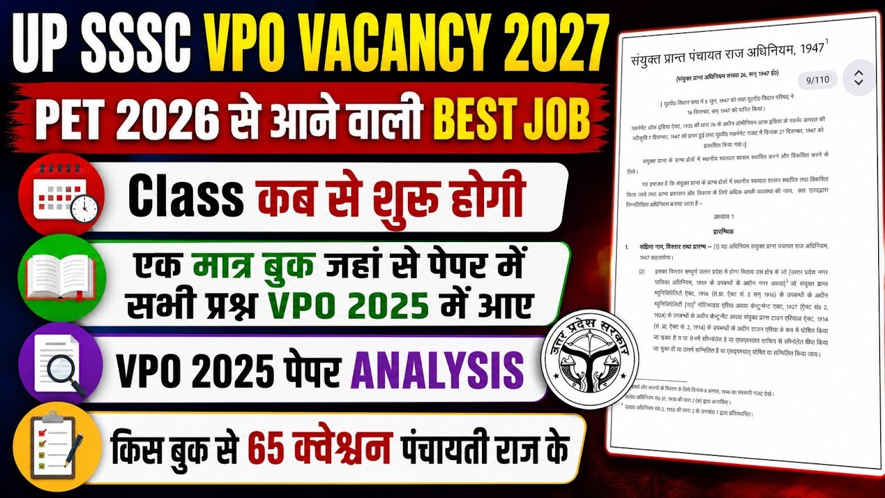 UPSSSC VPO 13116 Vacancies via PET 2026 | UPSSSC VPO Strategy | Where to cover 65 marks of Pancha...
