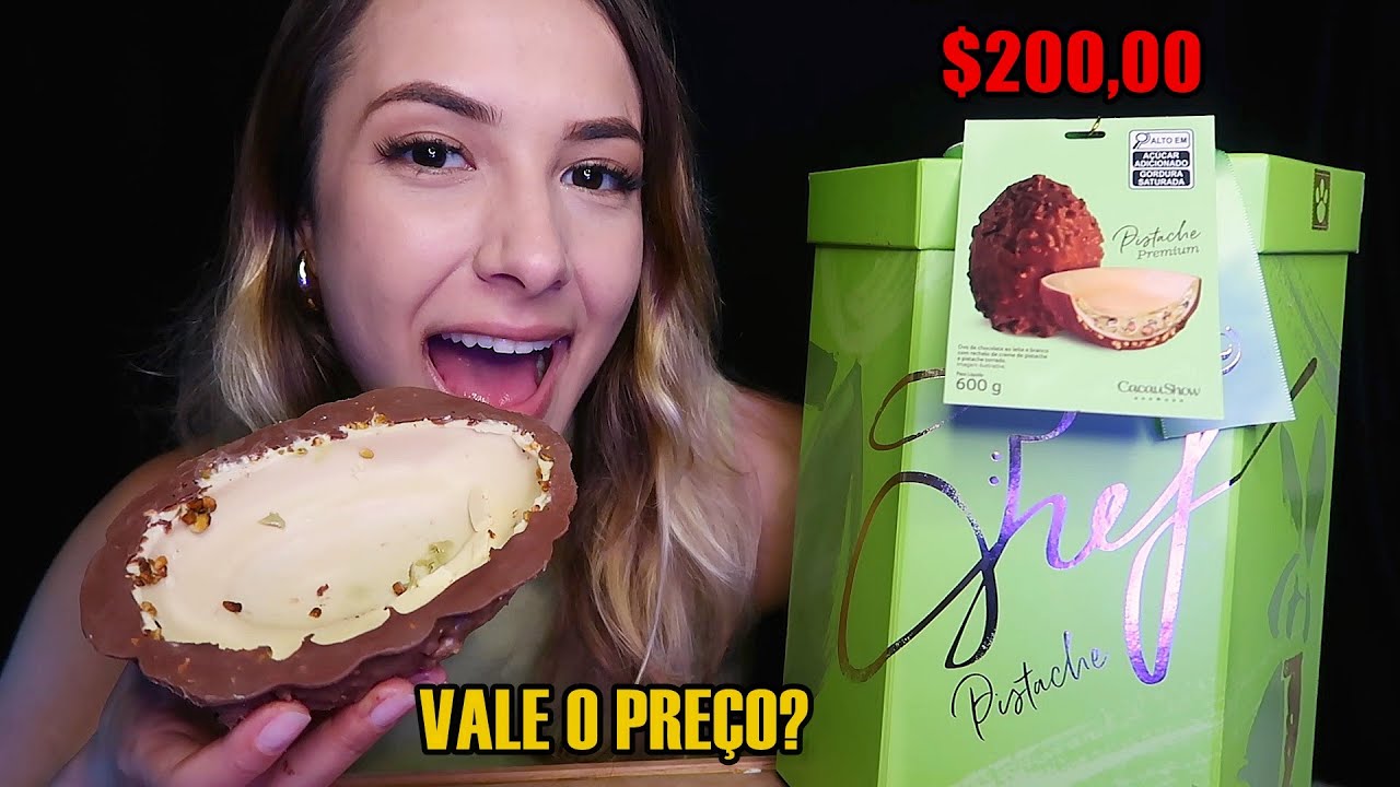 ASMR - PROVANDO LANÇAMENTO OVO DO CHEF PISTACHE CACAU SHOW 💚 vale 200 reais? 💸