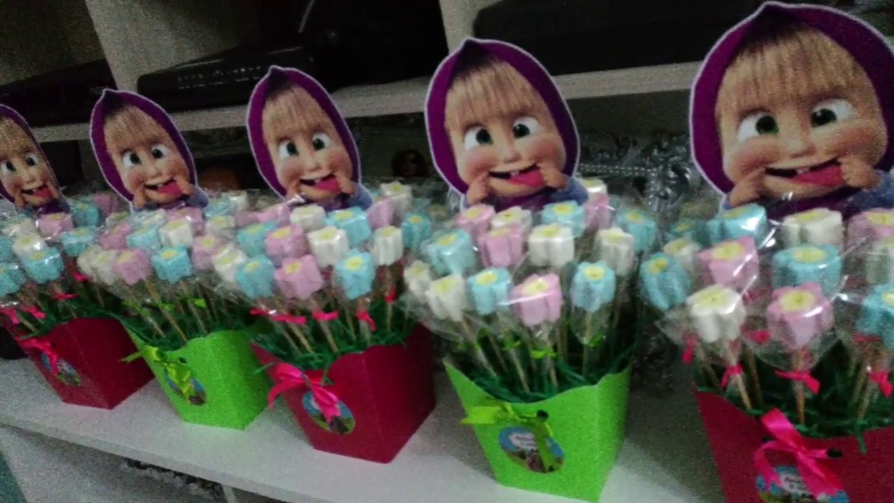 DIY centro de mesa - tema Masha e urso