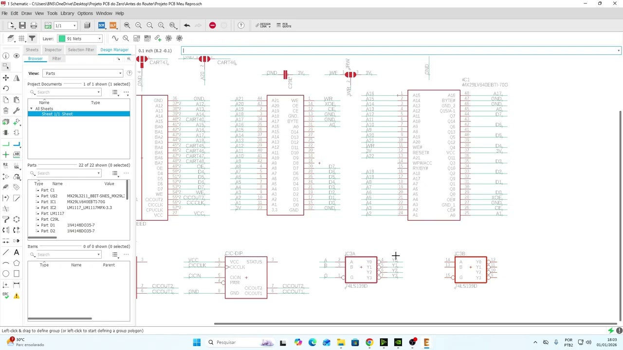 PROJETO PCB SNES COM SAVE - Adicionando LS139 Hirom e Lorom - Aula 01