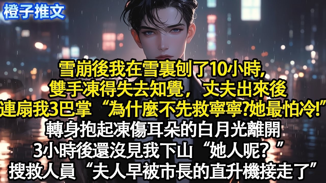 雪崩後我在雪裏刨了10小時雙手凍得失去知覺。丈夫出來後連扇我3巴掌“為什麼不先救寧寧？她最怕冷！”抱起凍傷耳朵的白月光離開。3小時後還沒見我下山“她人呢”搜救人員“夫人早被市長的直升機接走了”