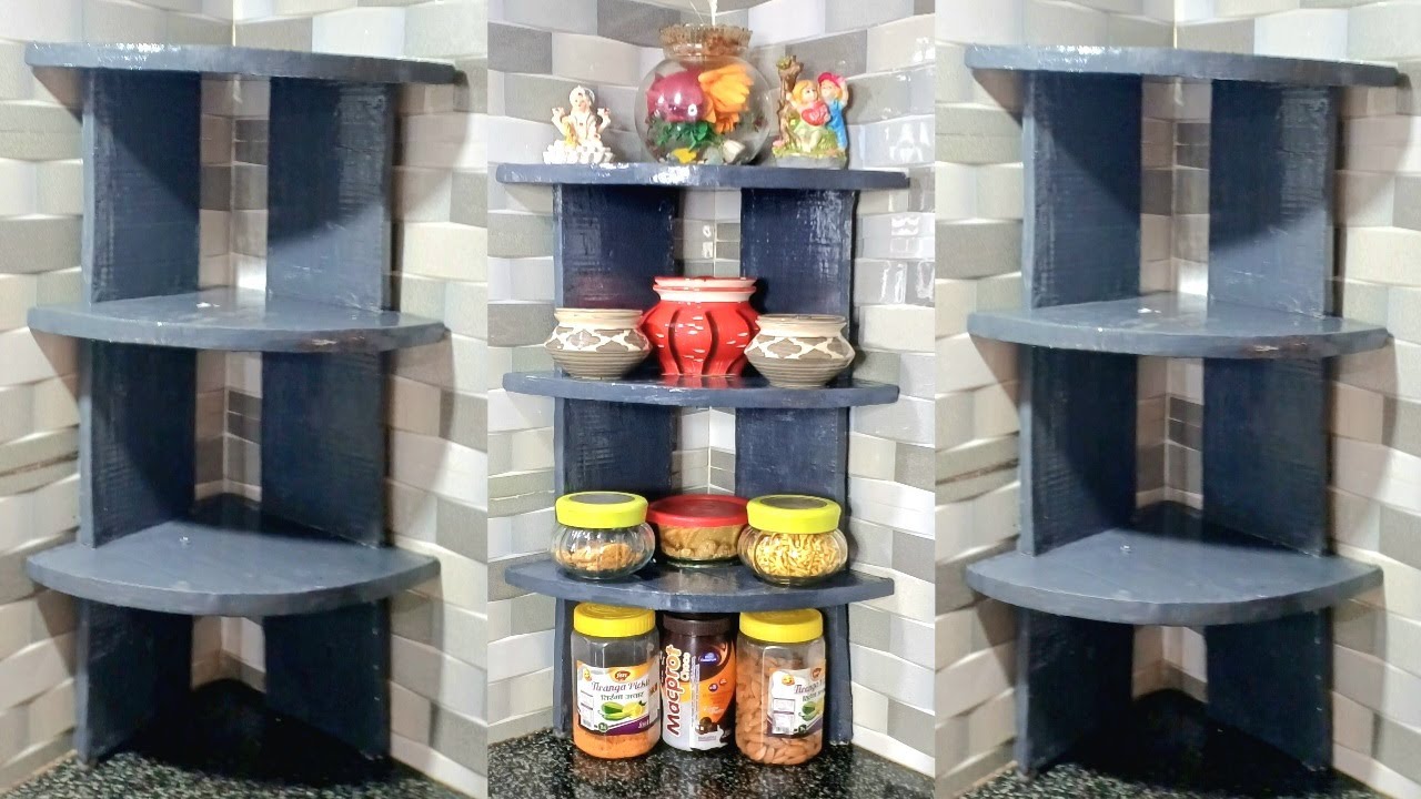 DIY Corner shelf idea || 3 shelves Corner rack || Corner shelf with Cardboard || kitchen rack