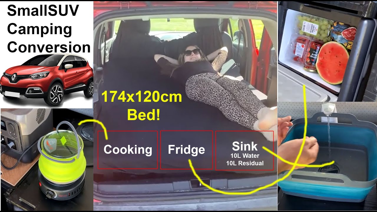Folding Car Camper Conversion: 174x120 Bed + Full Kitchen in Renault Captur (Compact SUV)