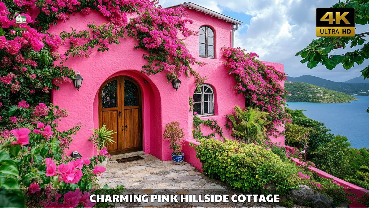 Charming Pink Hillside Cottage Tour | Bougainvillea, Arched Windows & Ocean View
