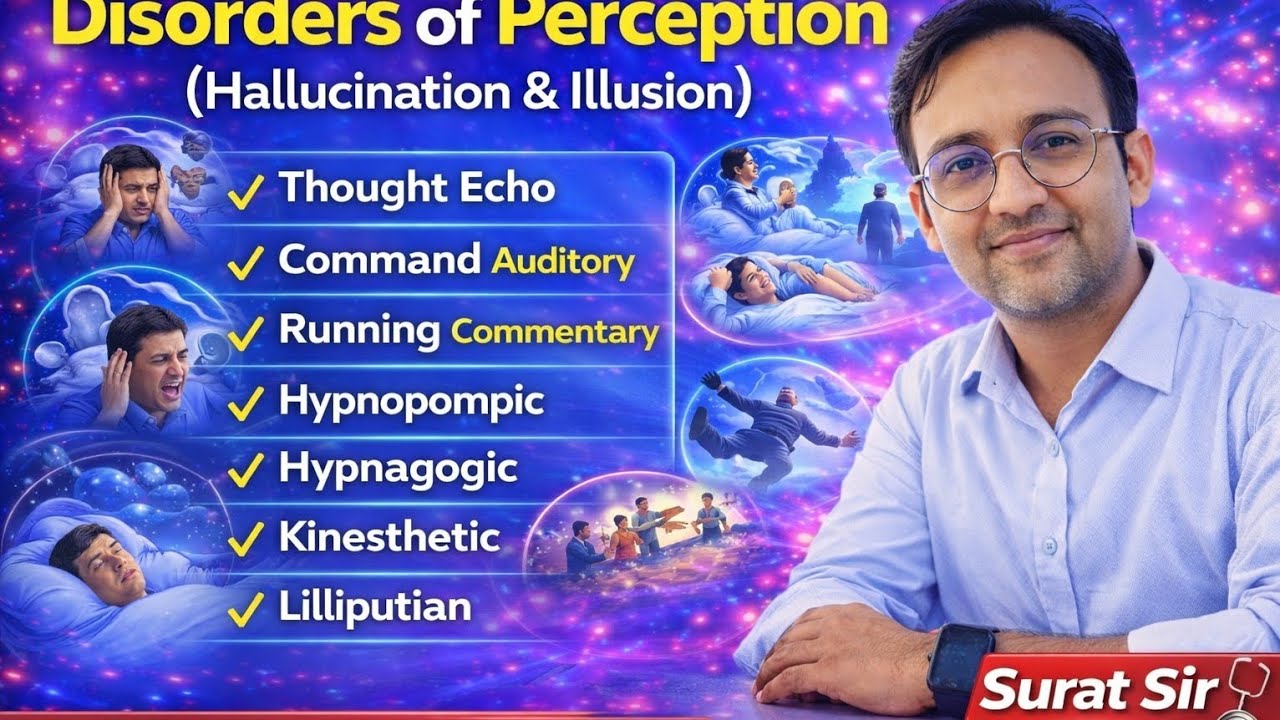 Hallucinations and Illusion(Disorders of Perception),Thought echo, command,Commentary,Hypnagogic,