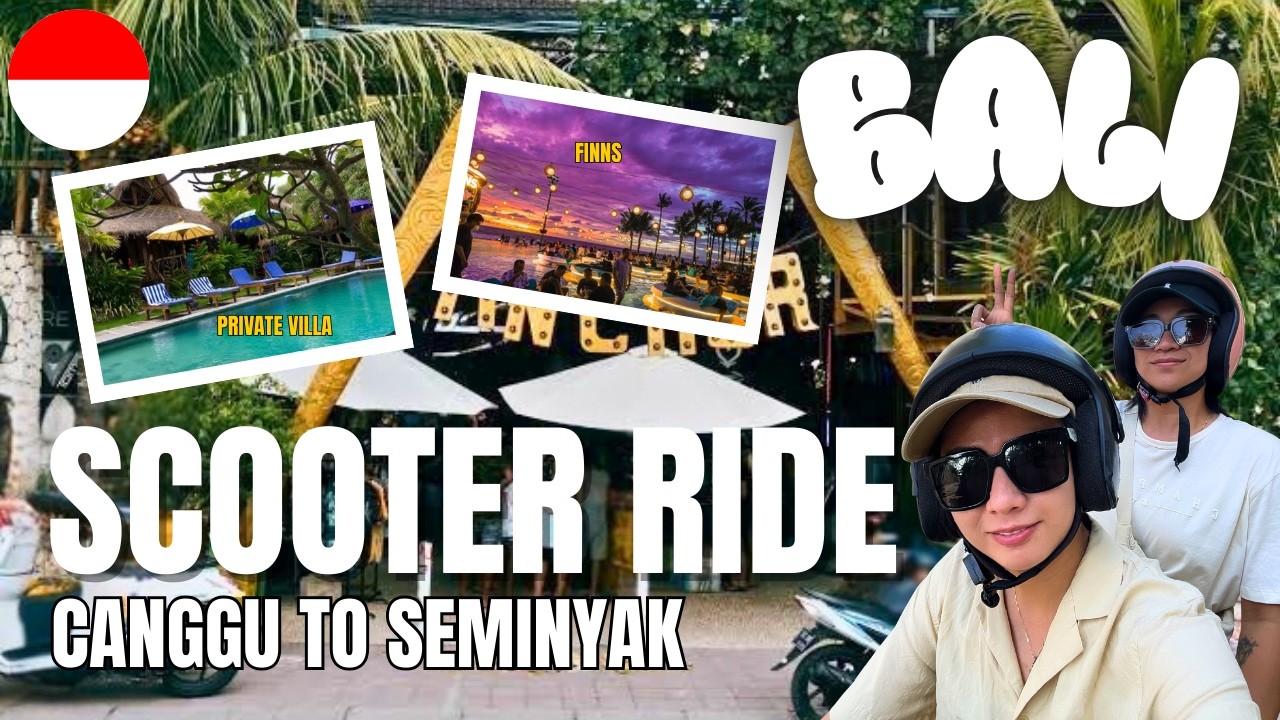 Renting a Scooter in Bali??! | Driving from Canggu to Seminyak + Finns Beach Club | INDONESIA 🇮🇩