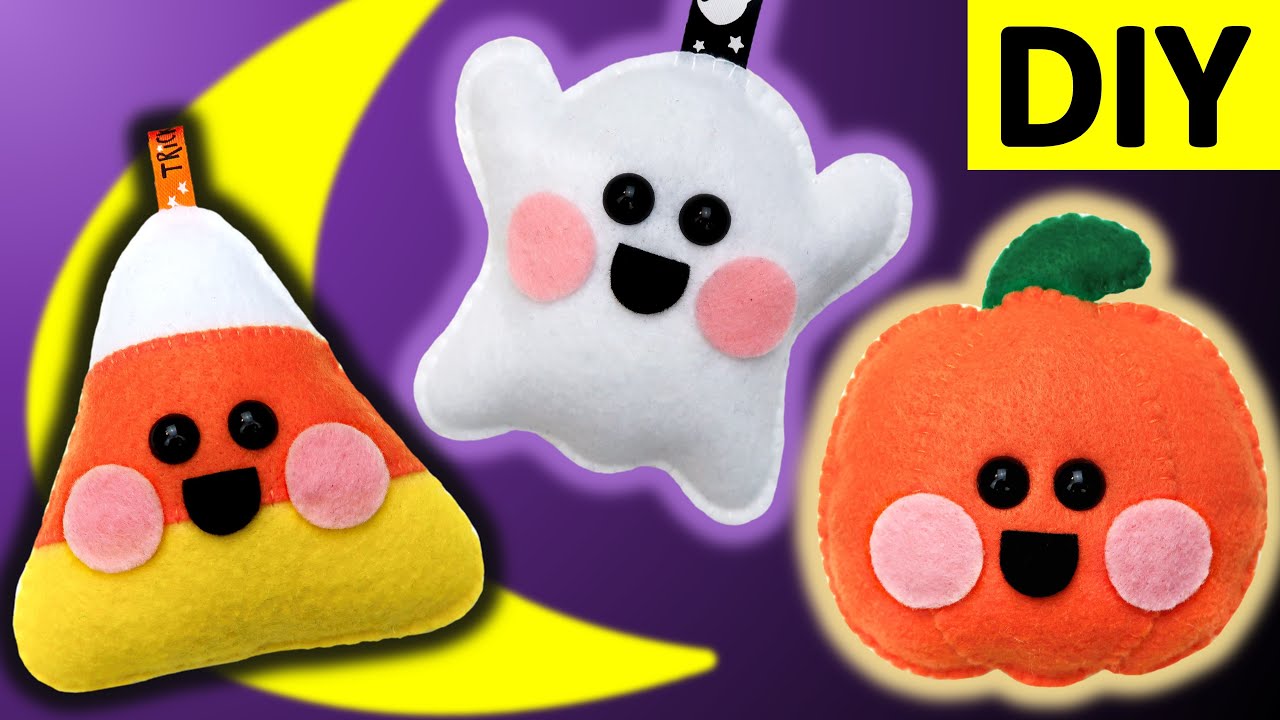 3 EASY & CUTE HALLOWEEN CRAFTS FOR FALL 👻🎃 - Candy Corn, Ghost, and Pumpkin Felt Plush Tutorial