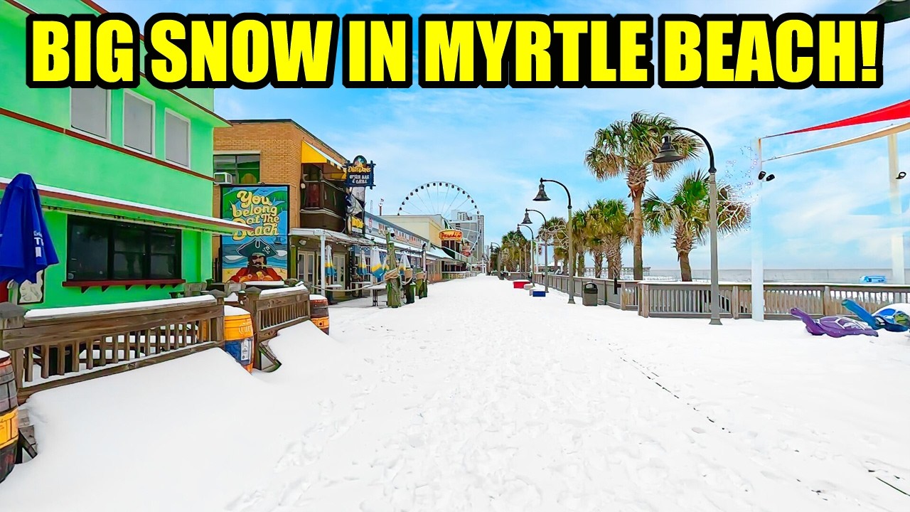 Big SNOW in Myrtle Beach, South Carolina! Ocean Boulevard, the Boardwalk, & the Beach!