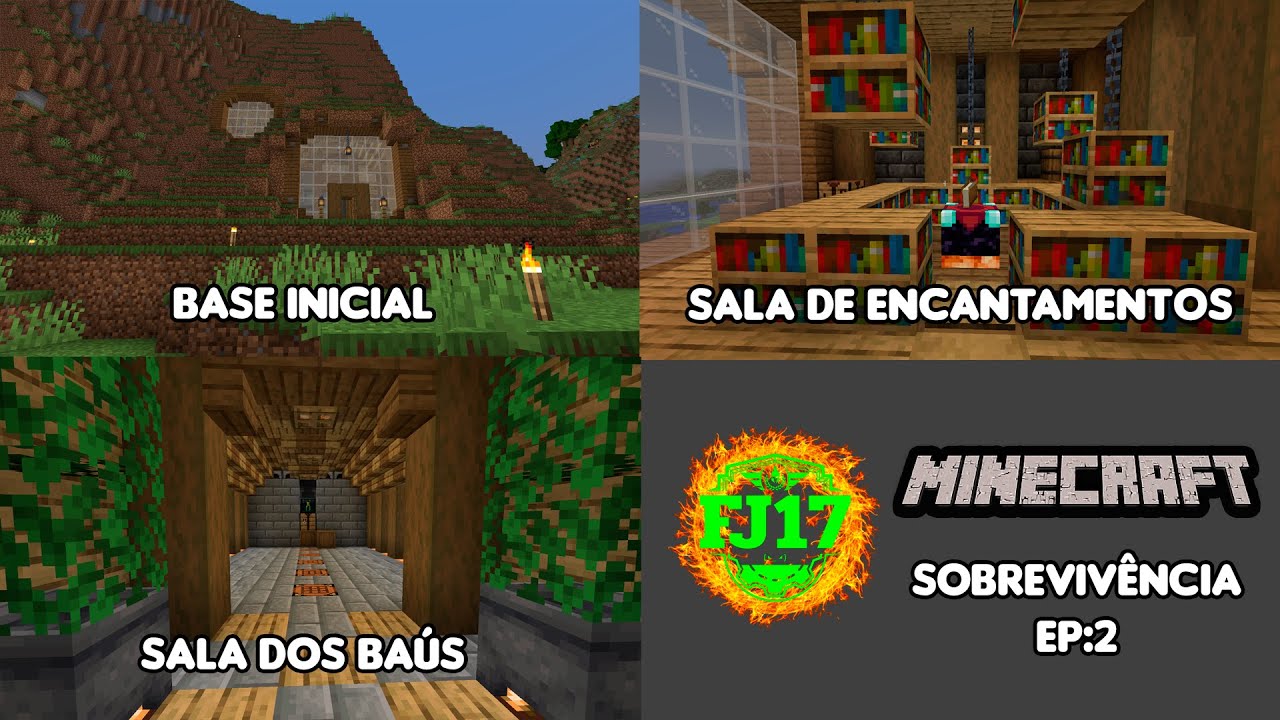 Minecraft sobrevivência Ep:2Base inicial, sala de encantamentos e sala de baús