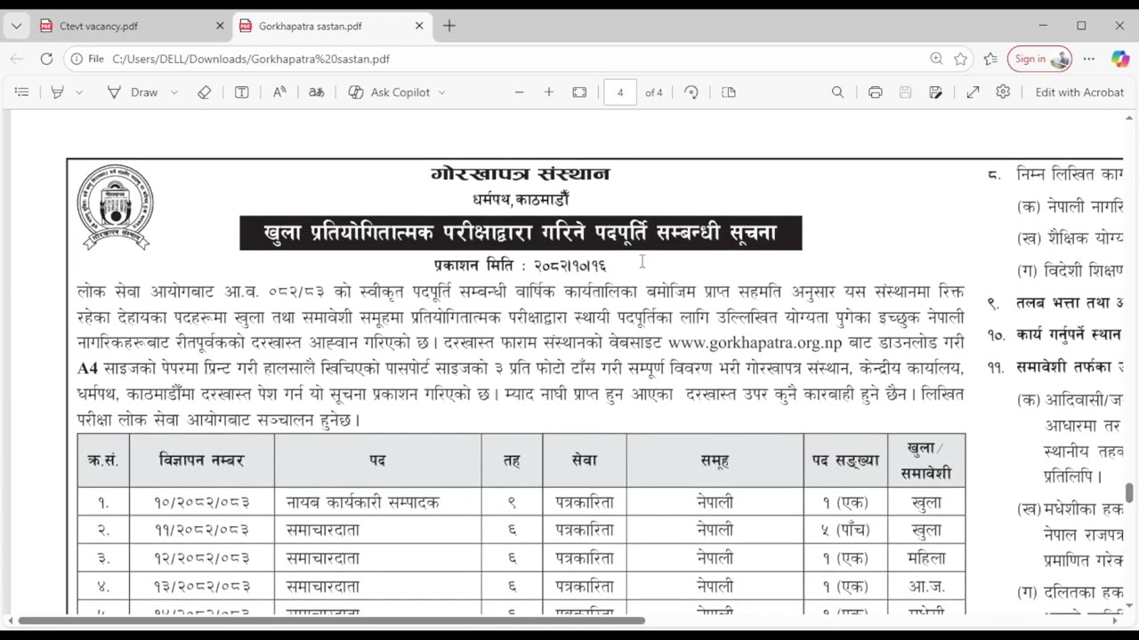 VACANCY GORKHAPATRA SASTHAN NEW  2082 (SASTHAN) FY:2082/083