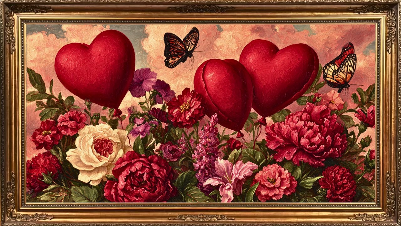 Vintage Valentine Heart Art 💕 Romantic Love in Gold Frame | 4K TV