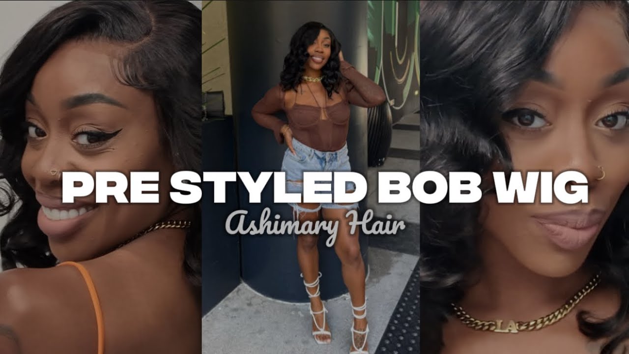 Pre STYLED Beginner Wig 3 Min Install | No GLUE Bodywave Bob Wig @AshimaryHair #wiginstall #bobwig 