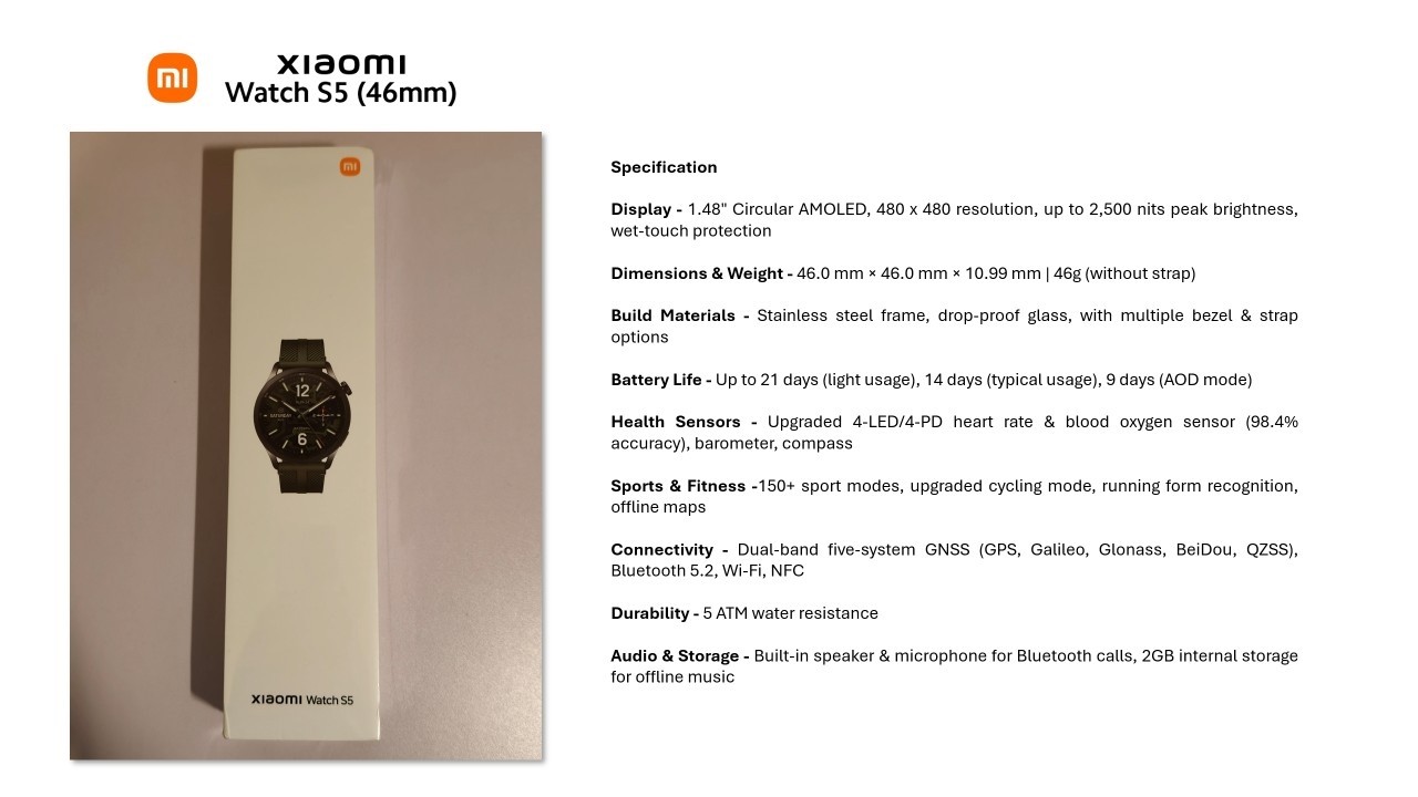 Распаковка и краткий обзор Xiaomi Watch S5.