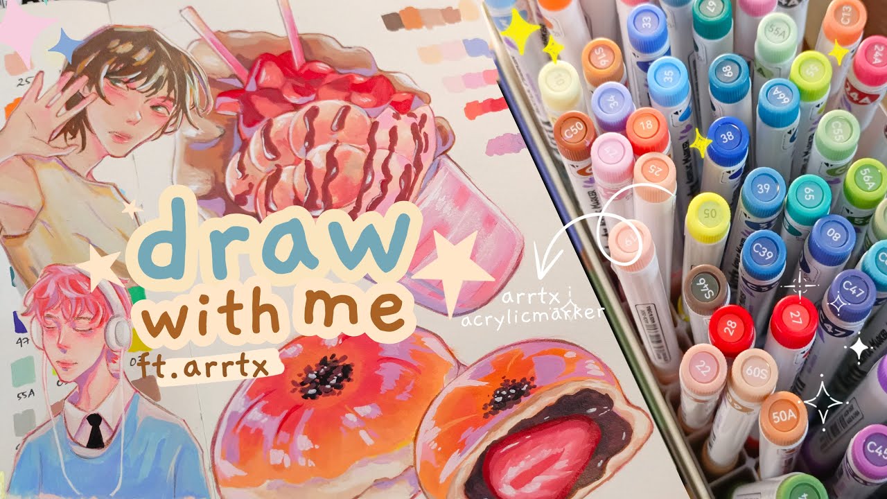 draw with me, trying out Arrtx acrylic marker 90 set colors ⋆ ˚｡⋆୨୧⋆