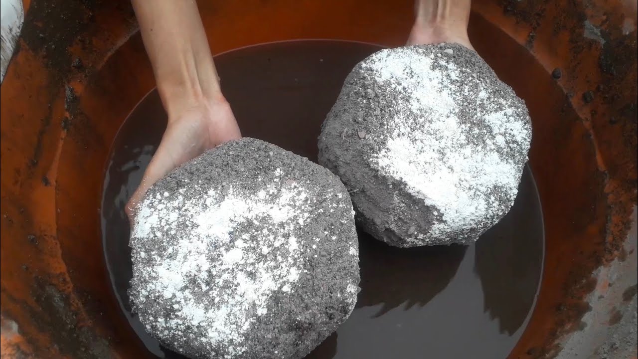 New black Grainy shapes coated with white powder crumbling in lot's of water ASMR video 💧💦❤️