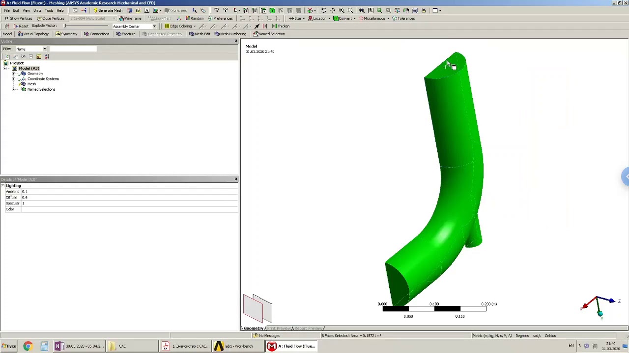 Работа 1. Знакомство с Ansys Fluent. Часть 3. Построение сетки конечных объемов  (Колмакова Д.А.)
