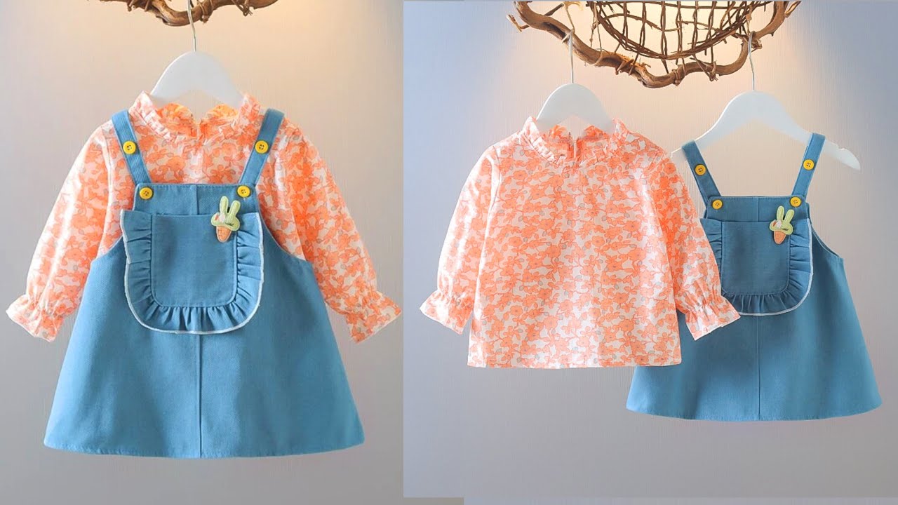 Baby Pinafore Dress/Baby Full Sleeve Top With Pinafore Dress Cutting and Stitching