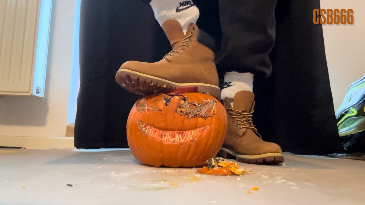 Timberland Boots crush, stomp, trample Halloween Pumpkin 