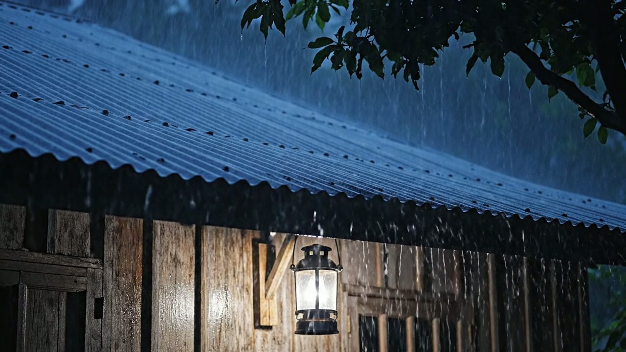 Sonidos de lluvia para dormir sin anuncios - ASMR Lluvia violenta en techo de lámina para el in...
