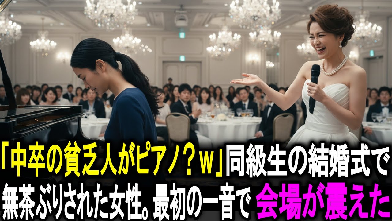 「中卒の貧乏人がピアノ？w」同級生の結婚式で無茶ぶりをされ、馬鹿にされた女性。最初の一音で会場が震えた。
