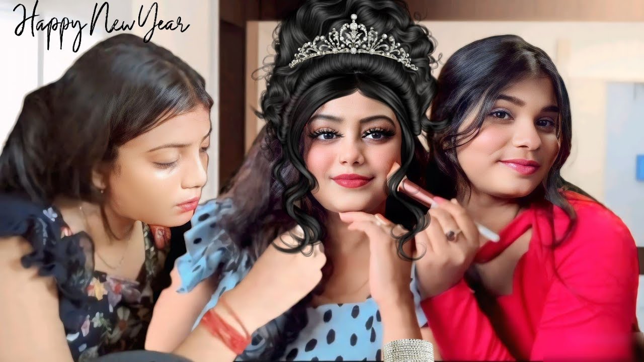 ASMR My Bestie And Sister Doing My Hairstyle And New Year Party Makeup  💄👧
