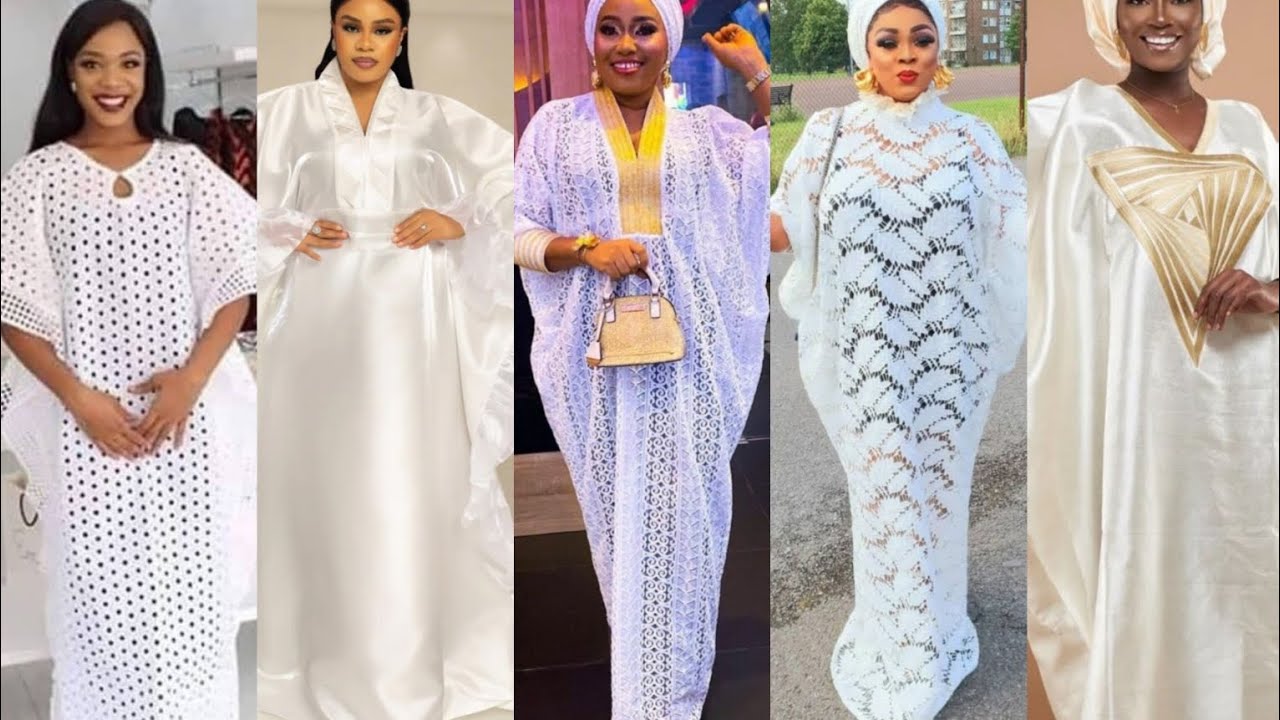 UPGRADE YOUR FASHION STYLES IN 2026 : WHITE LACE BOUBOU KAFTAN STYLES | LACE FABRIC BUBU GOWN STYLES