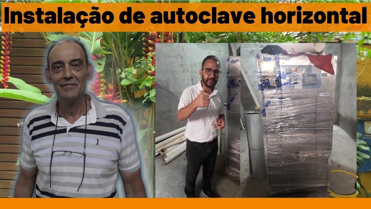 Instalação de uma autoclave horizontal com uma porta.