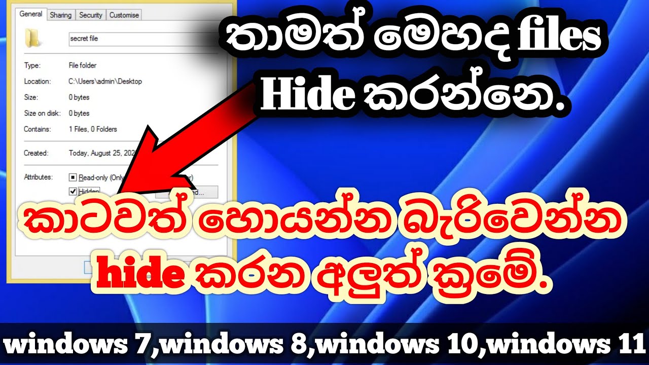 How to hide files, videos and photos on any windows 11 and 10 computers in Sinhala.