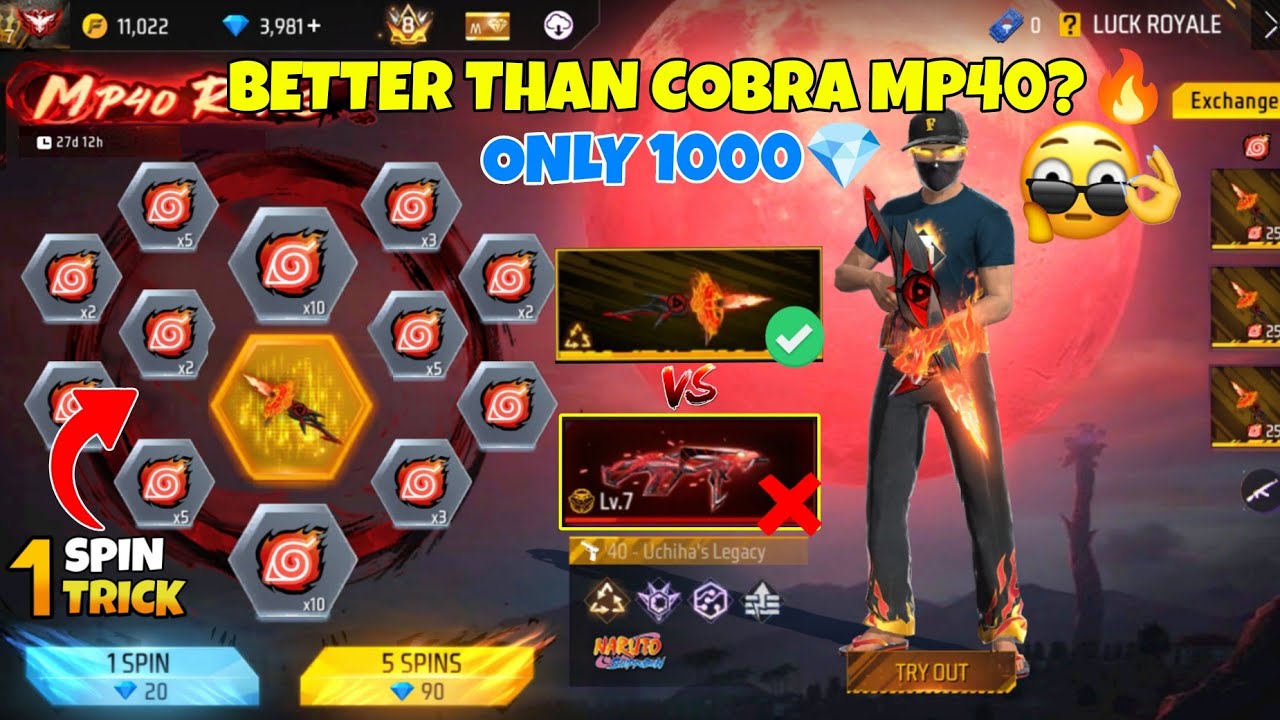 NEW MP40 RING EVENT FREE FIRE | Uchiha’s Legacy MP40 Spin Trick | Free Fire New Event | FF New Event