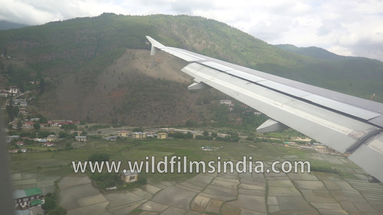 A Druk Airways flight lands at Paro Airport in Bhutan